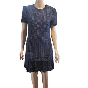 Vintage 80s Talbots Dress 6P Petite Navy Polka Dot Drop Waist USA Made Rayon